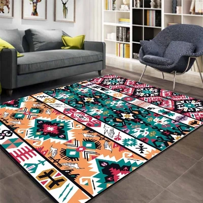 Этнический Ретро Оранжевый Зеленый винтажный 3d узор принт Противоскользящий коврик из микрофибры Гостиная декоративный современный моющийся коврик