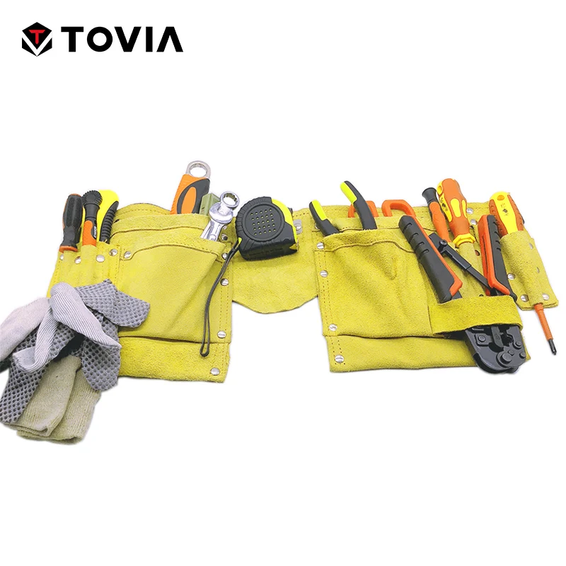 TOVIA Cow Leather Electrician Bag Waist Pouch Belt Storage Tool Bag Pocket Kit for Screwdriver Wrench Scissor Hand Tool tool pouch