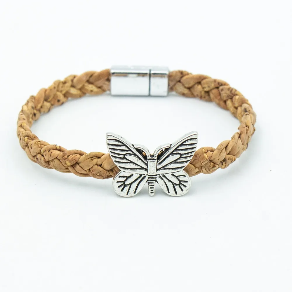 

Cork jewely cork bracelet for women Original handmade natural woven cork cord with tree spear and butterfly women bracelet,BR-3
