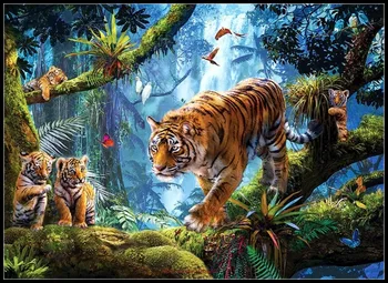 Tigers on Tree - Counted Cross Stitch Kits - DIY Handmade Needlework For Embroidery 14 ct Cross Stitch Sets DMC Color 1