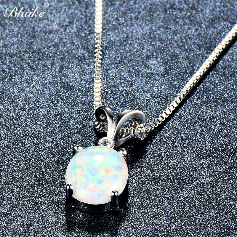 

Blaike White/Green/Blue/Purple/Orange Fire Opal Oval Pendants Necklaces For Women 925 Sterling Silver Filled Birthstone Necklace