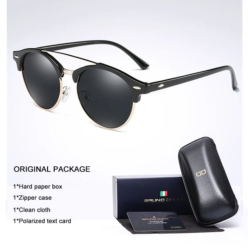 Bruno Dunn Classic Polarized Sunglasses Men Women Retro Brand Designer round Sun Glasses Female Male Fashion Mirror Sunglass ray - Цвет линз: as picture