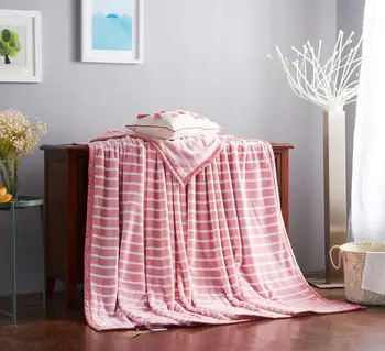 

100x120cm pink/grey/green stripes coral fleece blanket sofa air conditioning blanket indoor nap blanket children