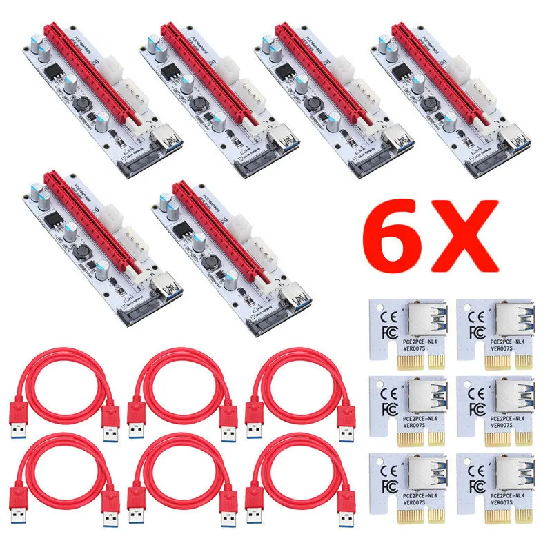 

New 6 Psc VER 008S PCI E 16X Adapter 6 Pin Power with USB3.0 Cable 23 Inch Riser Board Power Cable for BTC LTC ETH Miner