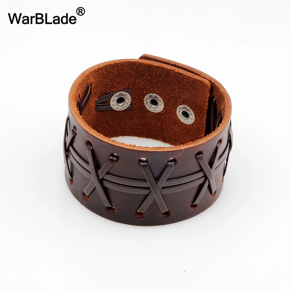 WarBLade 2018 New Fashion Men’s Genuine Leather Wide Bracelets Bangles Men Wrap Bracelet Punk Cuff Wristband For Women Jewelry