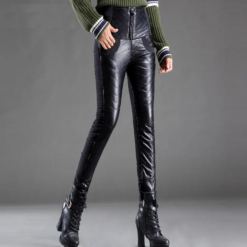 Womens Winter Down Pants Slim Pencil Pants Fashion Female