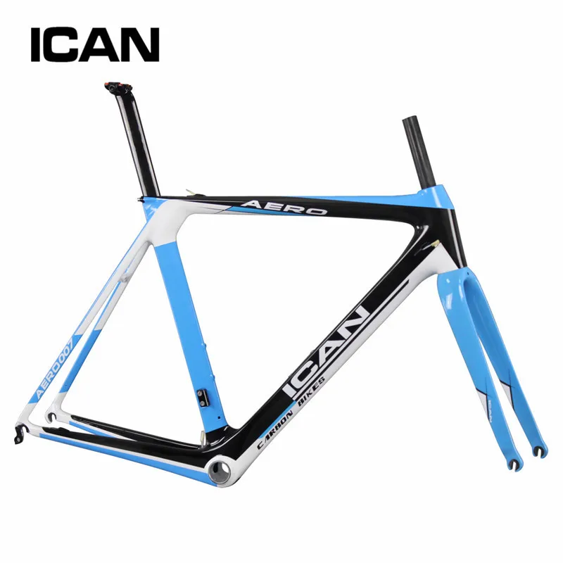Excellent Ican Full carbon frame bb86&di2 compatiable Carbon bike frame customized painting 1050g road bike frame fork AERO007 19 Excellent Ican Full carbon frame bb86&di2 compatiable Carbon bike frame customized painting 1050g road bike frame fork AERO007 19