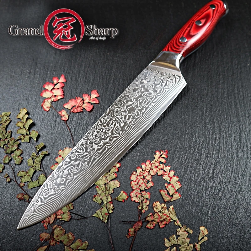 Online Cuchillo de Chef de Damasco japonés de 67 capas, cuchillo de Chef de Damasco de 8 pulgadas, cuchilla de VG 10, cuchillo de cocina de Damasco, mango Pakka PRO