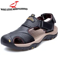 Большие размеры 47; летние мужские сандалии из натуральной кожи; Мужские Повседневные Дышащие пляжные кроссовки; модные босоножки; шлепанцы; RB-03