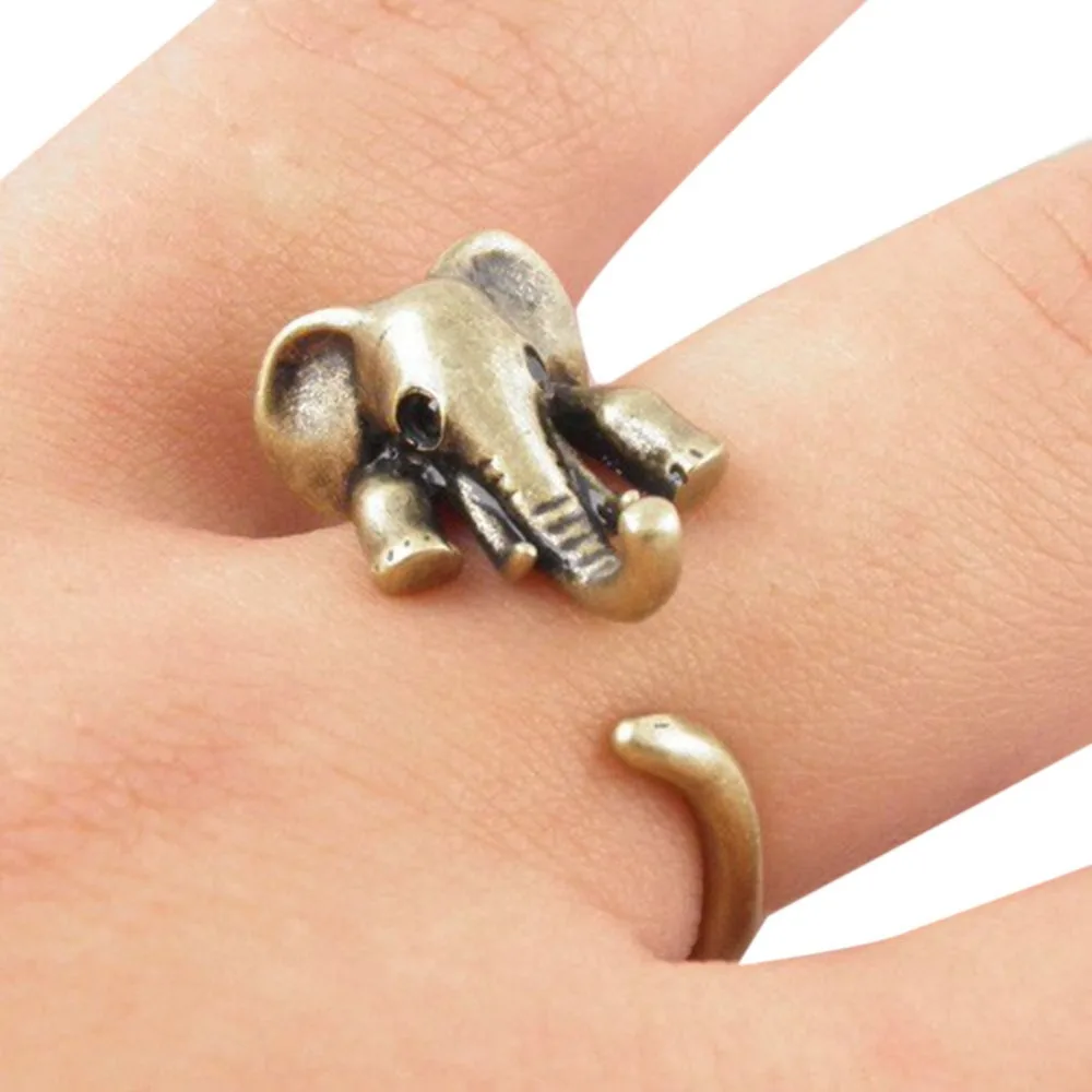

New Vintage Boho Chic Mid Finger Elephant Ring Cute Couple Opened Animal Wedding Rings Fine Jewelry