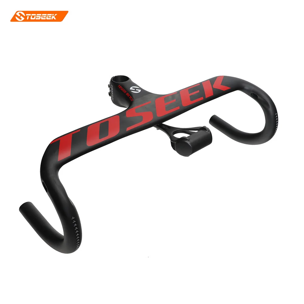 

Toseek Road Bicycle Integrated Carbon Handlebar With 28.6mm Stem 400/420/440mm Carbon Road Handlebar With Computer Holder 350g