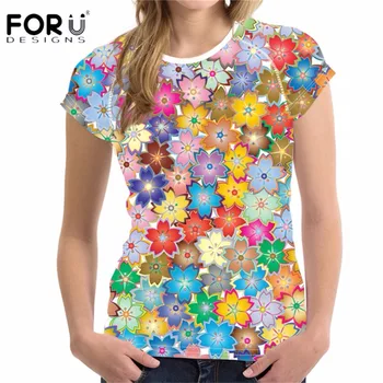 

FORUDESIGNS Women Breathable Fitness T Shirt Flowers Print Short Sleeved Crops Tops Casual Bodybuilding Summer Female Tee Shirts