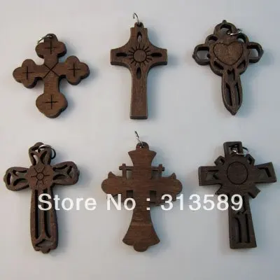 

6 DESIGNS 72 PCS per lot JESUS CROSS WOODEN CROSS PENDANT
