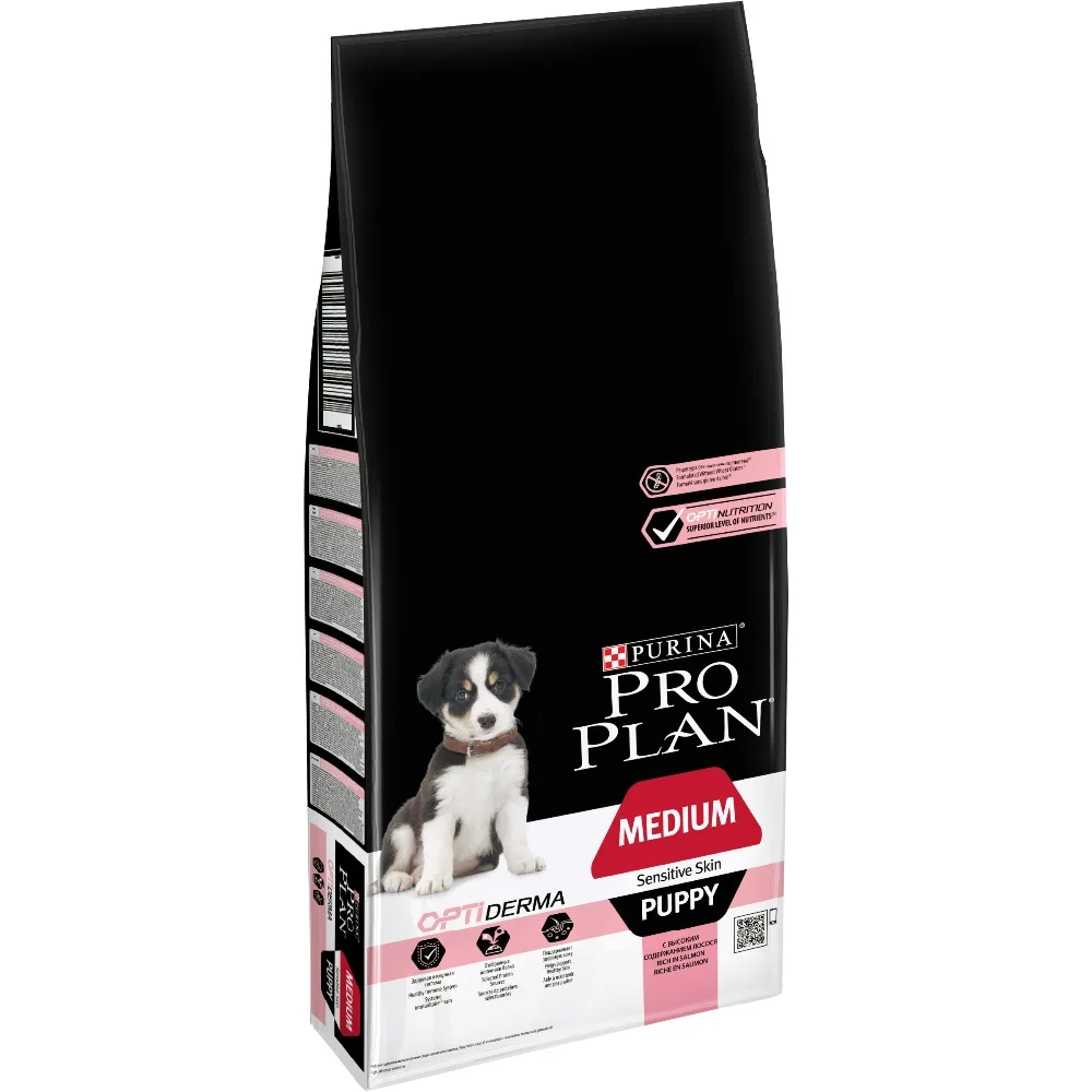 Pro Plan Medium Puppy Sensitive Skin корм для щенков средних пород с чувствительной кожей, Лосось, 12 кг