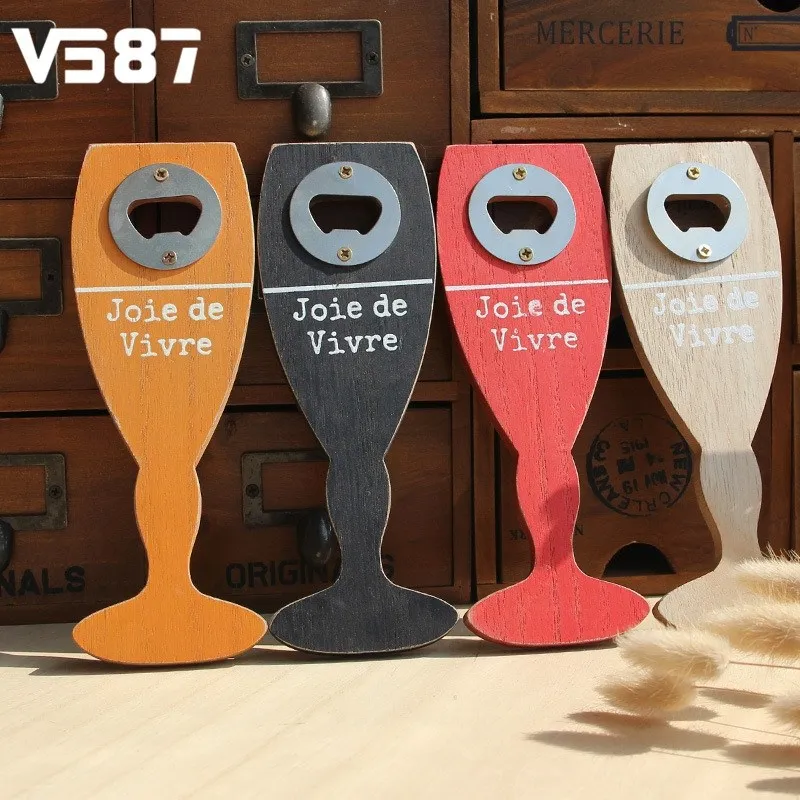 Retro Wooden Tinplate Beer Opener Wine Bottles Opener Hanging Openers