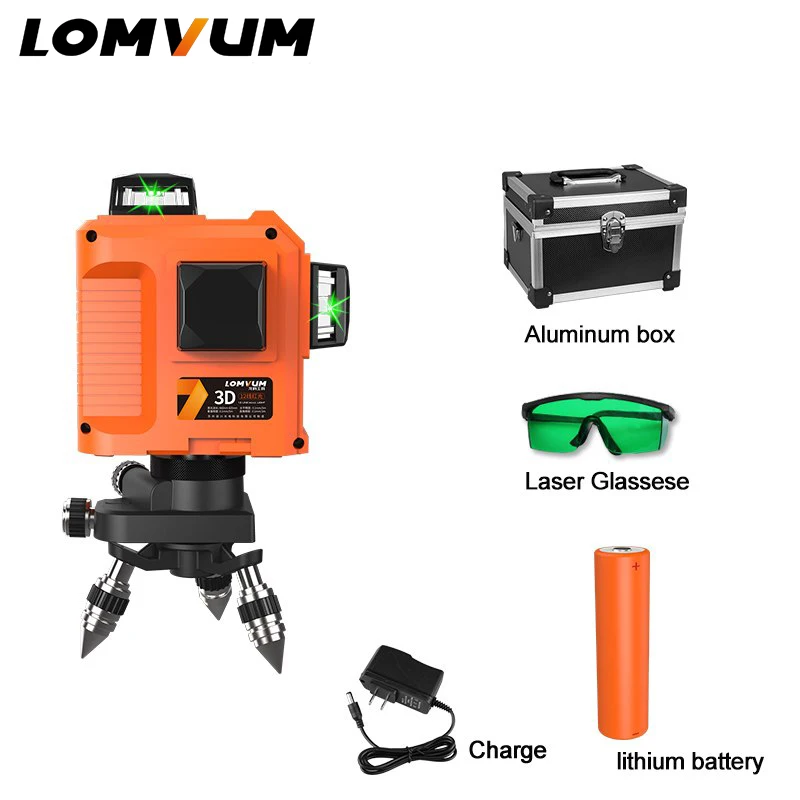 

LOMVUM Laser Level 12lines 3D 360 degree laser level with base line leveling green red line indooroutdoor laser level
