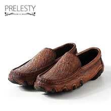 Prelesty Brand Crocodile Genuine Leather Men Casual Shoes Breathable Soft Slip Ons Men’s Boat Shoes High Quality Zapatos Hombre