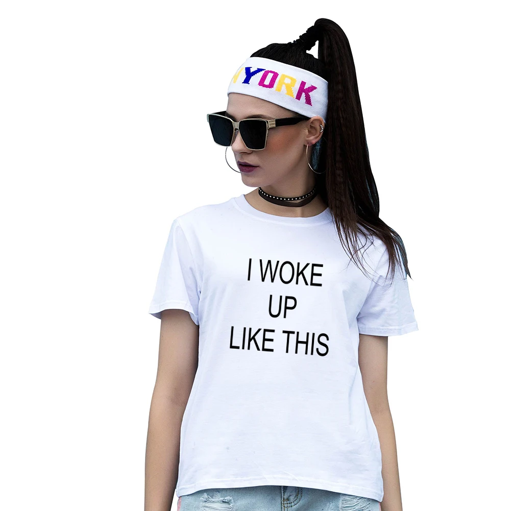 Women's Trendy I WOKE UP LIKE THIS Print T Shirt Couple Lover Summer Teeprint tshirtwoke up