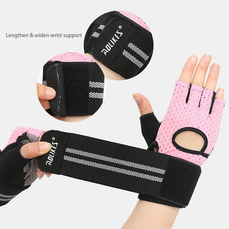 Для мужчин Для женщин анти-скольжения с открытыми пальцами, для фитнеса перчатки спортивные дышащие перчатки для занятий тяжелой атлетикой с наручные Поддержка Бодибилдинг перчатки
