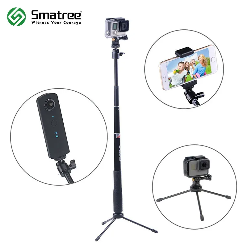 

Smatree Q3 Telescoping Selfie Stick with Tripod Stand for GoPro Hero 5/4/3+/Session Action Cameras,Ricoh Theta S,M15/Cell Phones