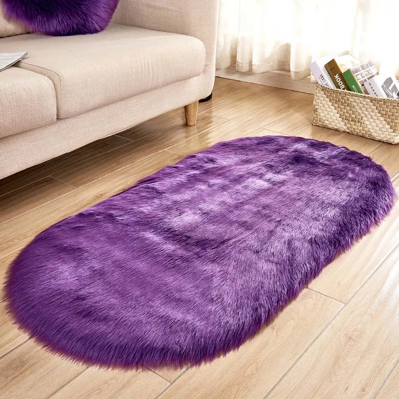 Мягкий коврик для стула из искусственной овчины с эллипсом, коврик для спальни, мохнатый, шелковистый, плюшевый ковер, белый прикроватный коврик - Цвет: purple