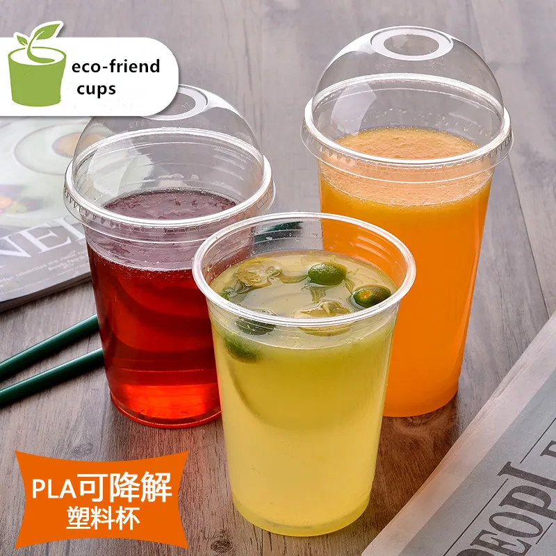 

100x Disposable PLA Cups Compostable Biodegrade Cups 12oz 380ml - 400ml 16oz 500ml - 520ml 20oz 610ml - 630ml Flat Dome Lids