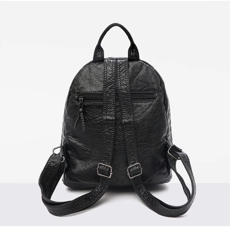 MJ Women Leather Backpack Soft PU Leather Travel Bag Solid Color Female Backpack Small Daypack School Bag for Teenage Girls (11)