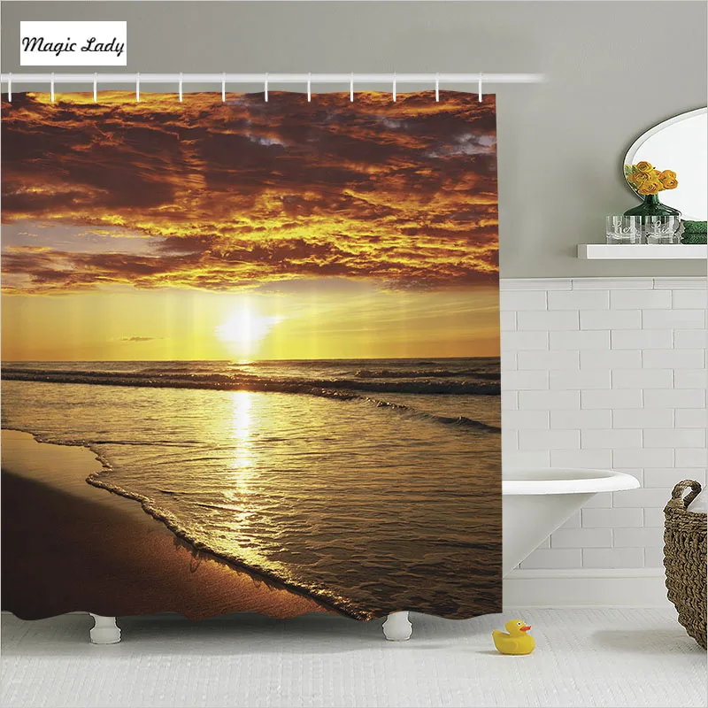 Shower Curtain Beach Bathroom Accessories Hawaiian Sunset Shore Coast