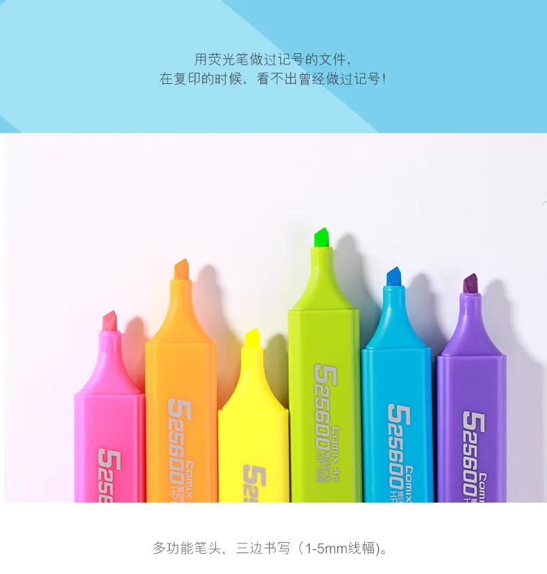 Comix High-capacity Highlighter Pen Marker Pens Cute Kawaii Stationery Material Papelaria Writing student Office School Supplies