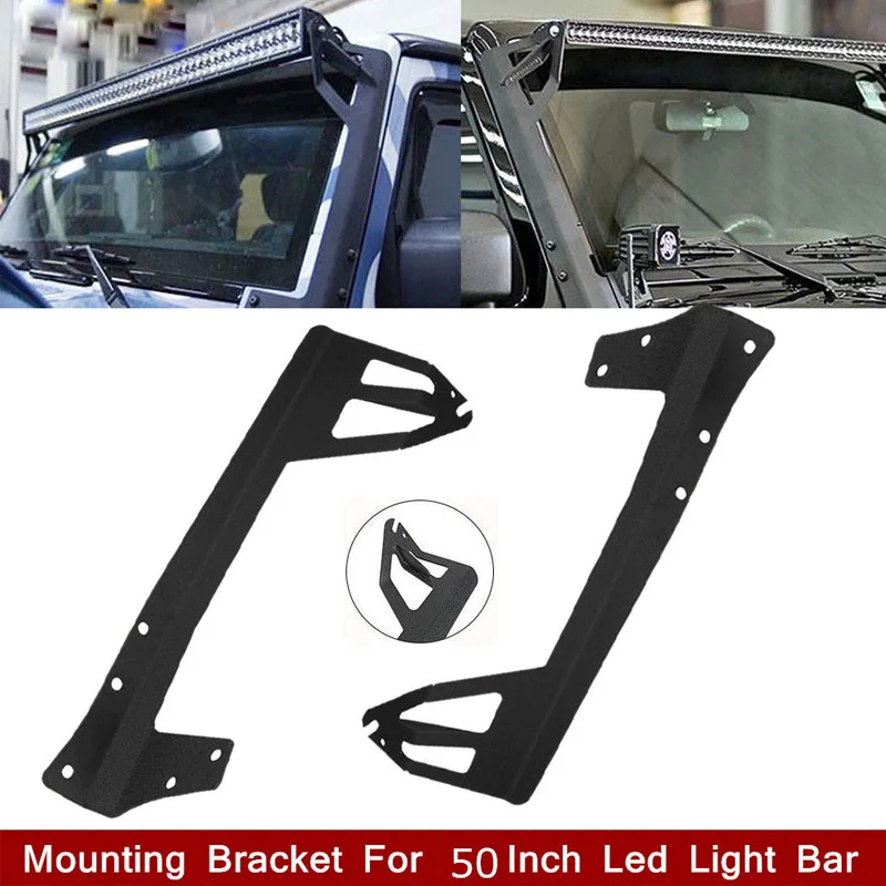 

1pair Upper Windshield Steel Metal Mounting Brackets for Jeep Wrangler JK Sport Sahara Rubicon LED Light Bars 2007-2018