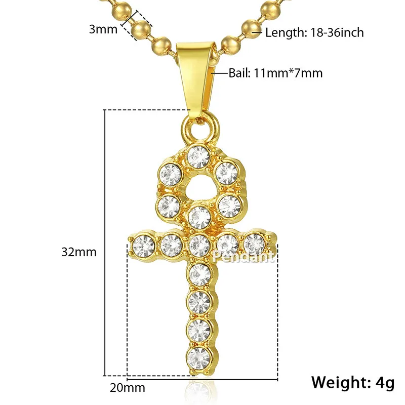 Прямая поставка 2018 Iced Out Ankh Key Cross подвеска ожерелье для женщин хип хоп ювелирные