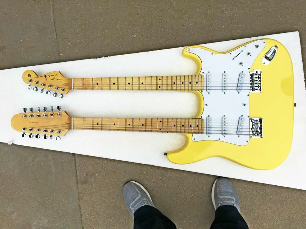 

New top quality GYDB-006 yellow color solid body 6/12 Strings chrome hardware Double Neck electric guitar, Free shipping!