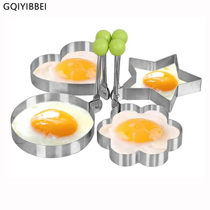 

GQIYIBBEI 4Pcs/set Stainless Steel Omelette Egg Frying Mold Pancake Rings Love Flower Round Star Mickey Styling Kitchen Tools