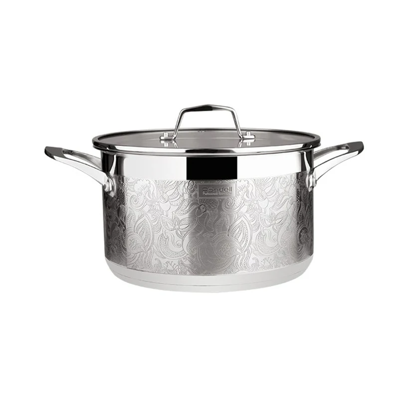 Кастрюля с крышкой Rondell Fancy RDS-398 (Диаметр 24 см, объем 5.5 л, нержавеющая сталь, подходит для всех типов плит)