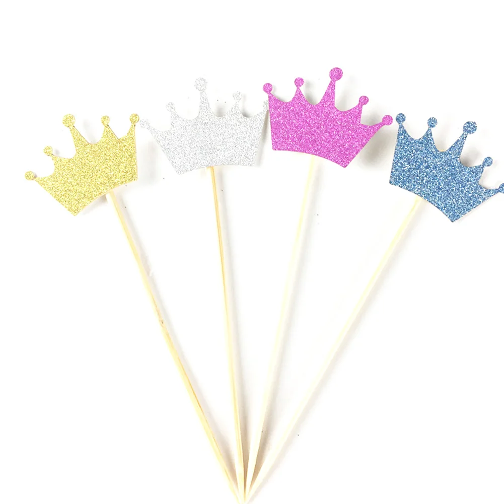 

10 Pcs/lot Sparkling Crown Shaped Cake Topper Pick Toppers Birthday Wedding Cake Decoration Toothpick Inserted Card Insert Sign