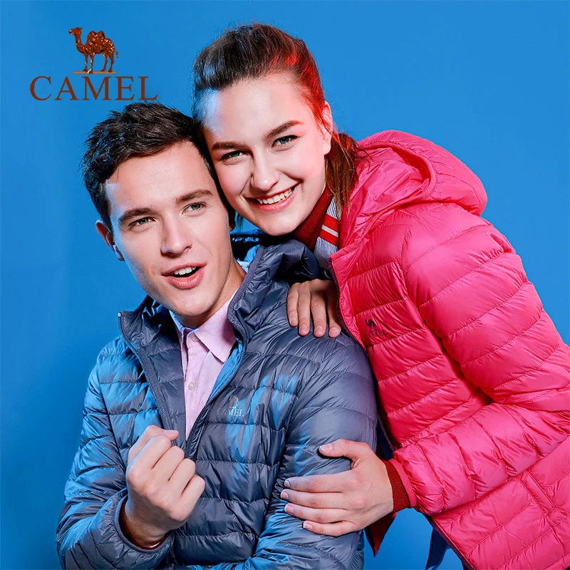  CAMEL Winter Ultra Light Down Jacket White Duck Down Hooded Jackets Long Sleeve Warm Coat Parka Sol