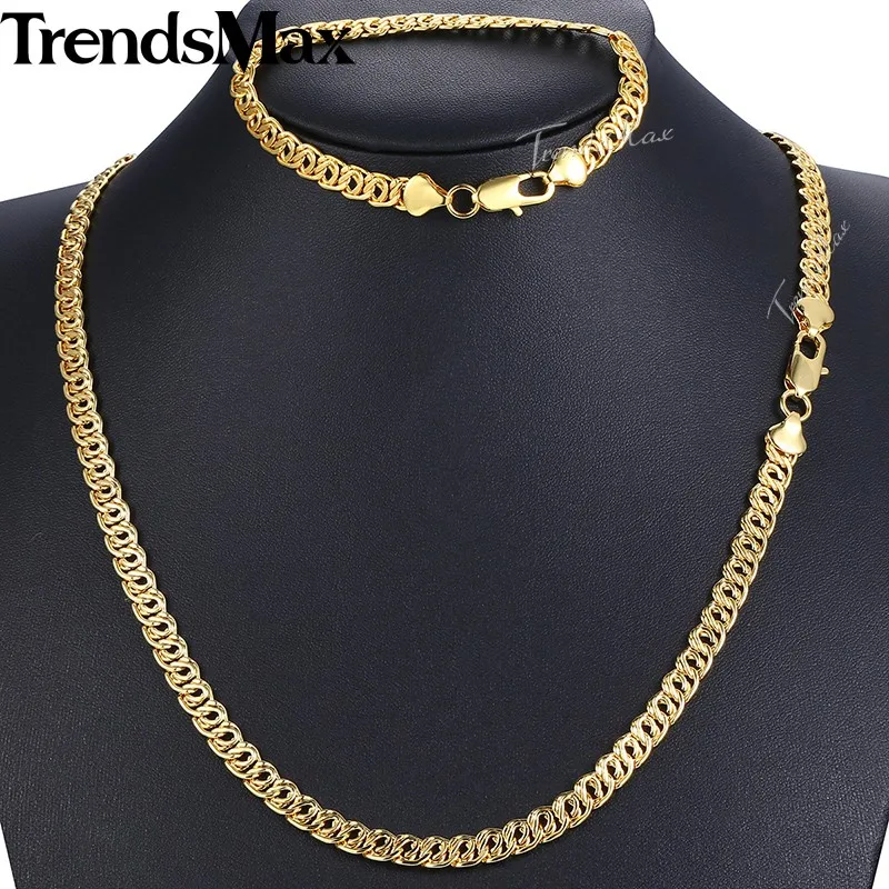Trendsmax Jewelry Set Snail Link Men's Women's Necklace Bracelet Yellow Gold Filled Chain 7mm KGS269