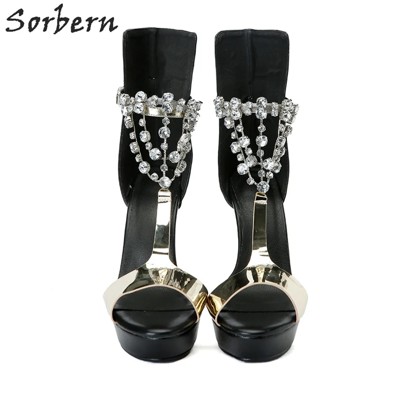 Femmes Plate T Noir Talons Cristaux Service custom 35 Bout Sandales D'été Ouvert Hauts Sorbern Taille Clairs sangle Chaussures À forme Femme Noir FSpnEx7I