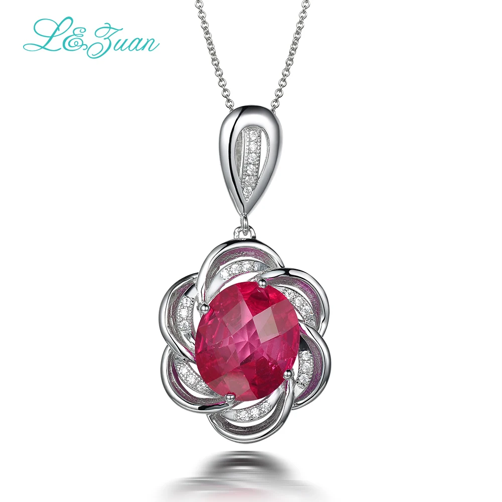 

l&zuan 925 silver Ruby pendant Trendy 6.44ct flower red natural gemstone chain for princess wedding Fine jewelry