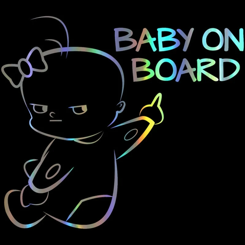 

16*14.1cm Car Sticker Baby On Board Funny Car Decal Reflective Laser Vinyl Car Sticker Car Styling Black Silver