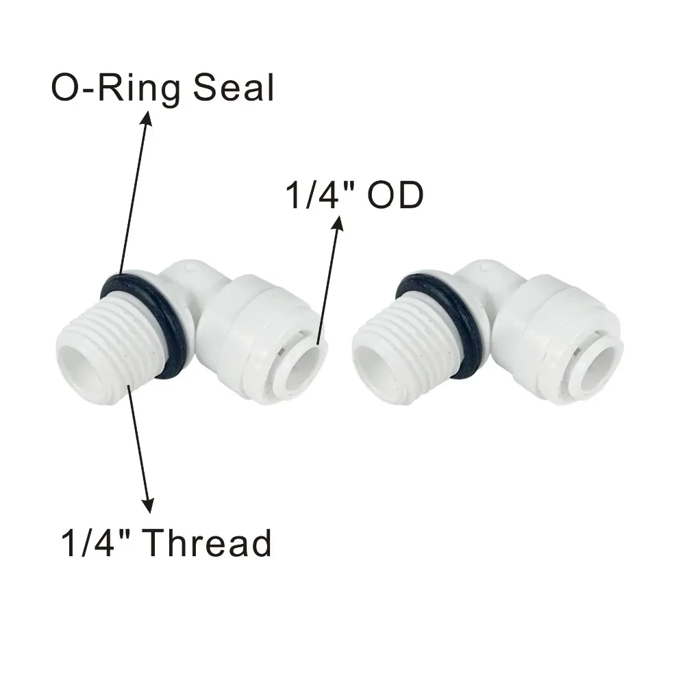 Мужской Локоть разъем 1/" Нитки x 1/4" OD быстросъемный Фиттинг Запчасти для фильтры для воды и RO системы-2 упак