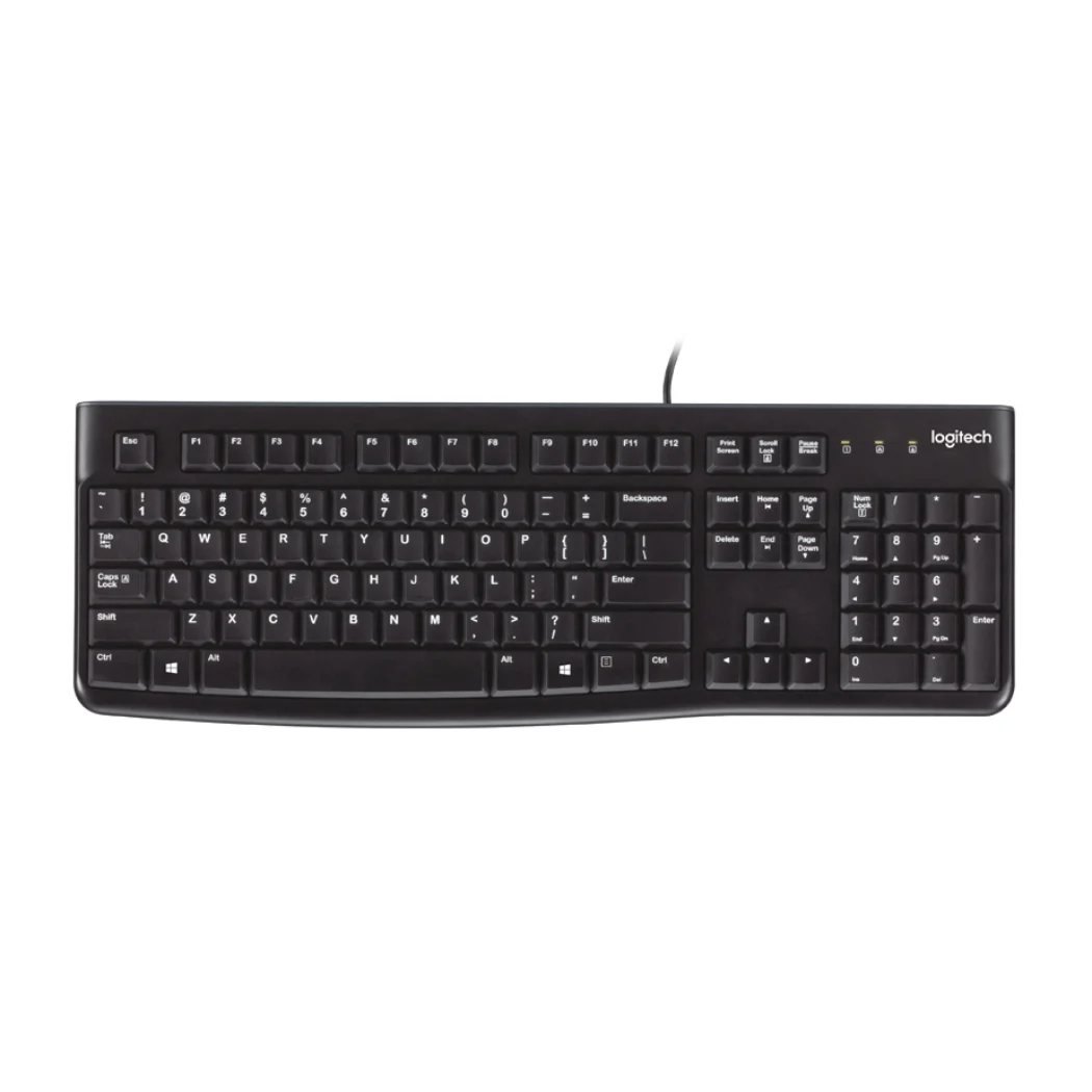 Logitech K120, проводной, USB, QWERTY, черный