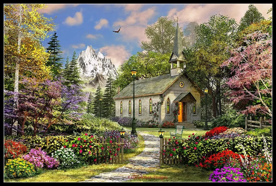 

Mountain View Chapel - Counted Cross Stitch Kits - DIY Handmade Needlework For Embroidery 14 ct Cross Stitch Sets DMC Color