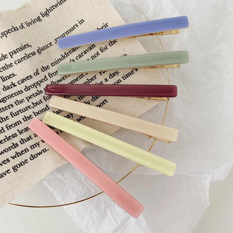 

Instagram Hot Sale Style Girls Sweet Acrylic One-Word Side Clip Warm Creamy Color Hair Clip Woman Hair Accessories