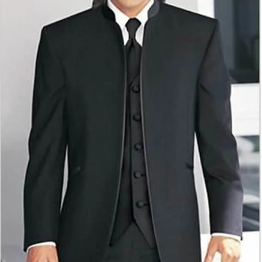 

Custom Made to Measure Tailored men's BESPOKE suit,black Madarin Collar grooms men tuxedos with waistcoat(Jacket+Pants+Vest)