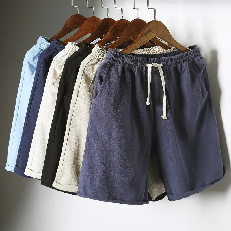 

PADEGAO 2018 new men's linen shorts Men Short Pants Summer Linen Men Shorts pure color elastic waist loose cansual linen shorts