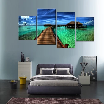 

Maldivian resort tropical sea view wall painting canvas print art ready to hang coloring home decoration large size