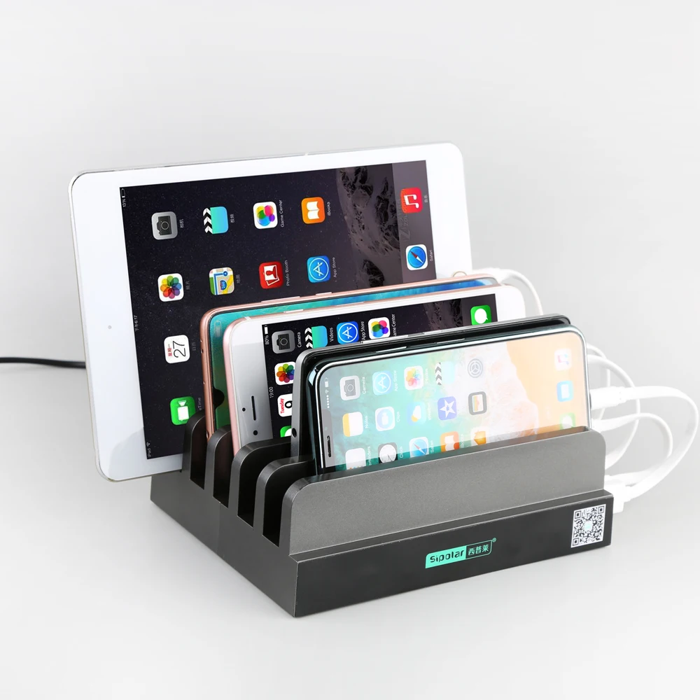 

Sipolar 6 port 2.4A output USB Charging stand Docking Station with 1pc iPhone cable 1pc Android cable 1pc type c cable for iPad