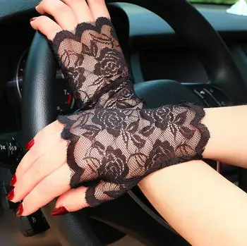 

Elegant Best Gift for Woman Sunscreen Short Gloves Fashion Sexy fingerless Lace Semi-finger Driving Gloves for Party Gift