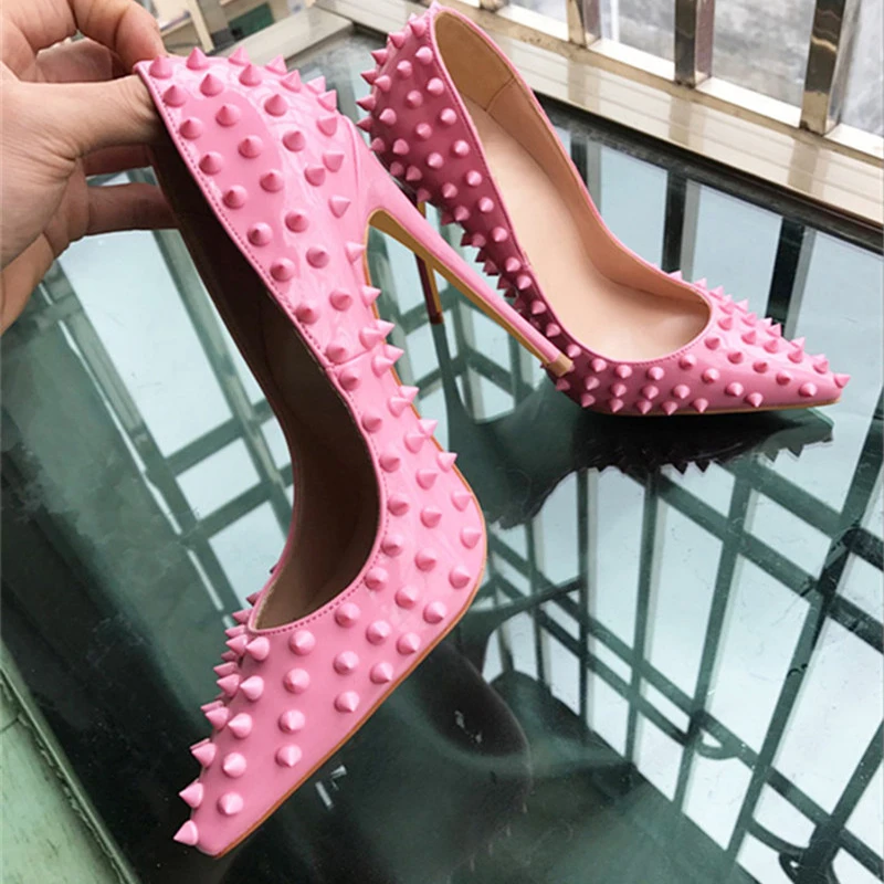 pink women heels rivets 6